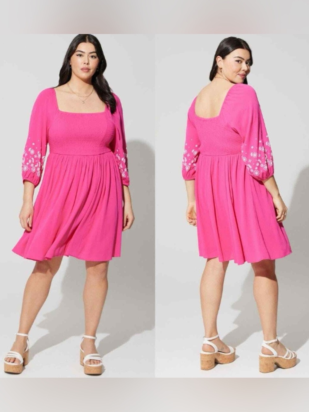 Torrid Boho Festival Crinkle Gauze Blouson Sleeve Cabaret Pink Dress Size 1X NWT